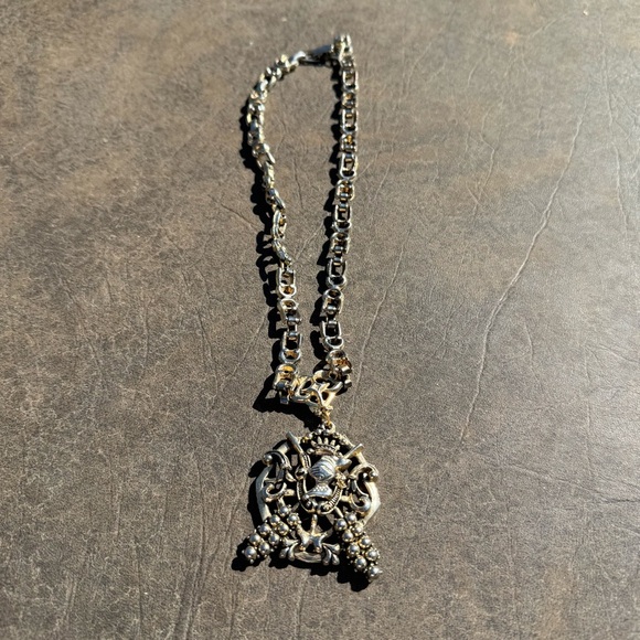 Vintage Coat of Arms Goldtone Necklace 1960-80  18.5" Brutalist Art Knight - Picture 1 of 5